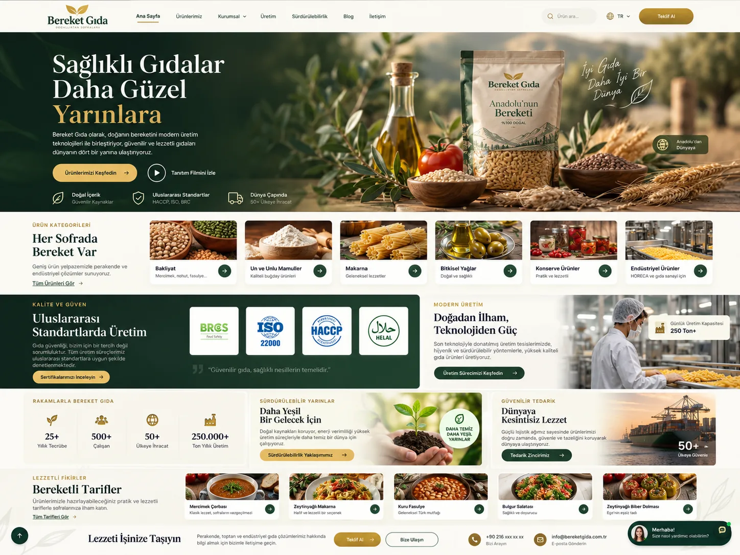 Gıda Üretim sektörü Kayseri web tasarım örneği — Gıda üretim tesisi tanıtım sitesi | ACC Teknoloji