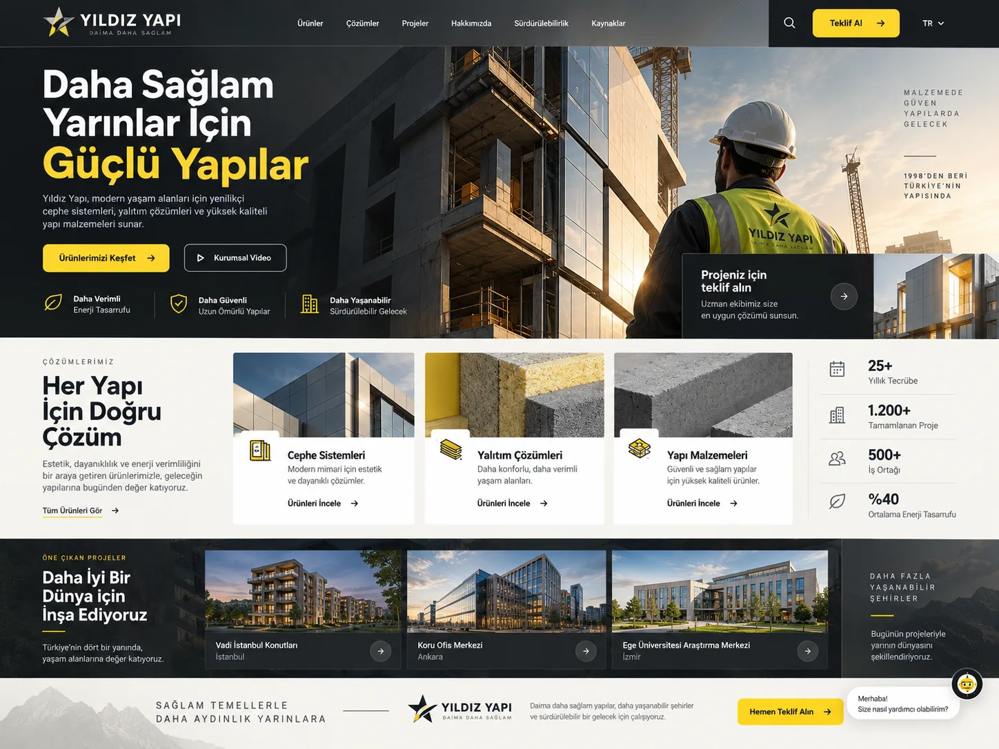 Yapı & İnşaat sektörü Kayseri web tasarım örneği — Kurumsal inşaat firması web sitesi | ACC Teknoloji